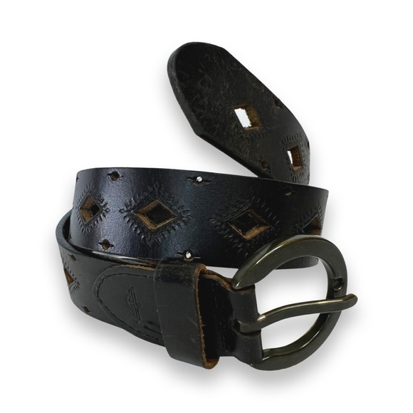 DOCKERS Black Leather Diamond Etched Belt - Picture 1 of 5